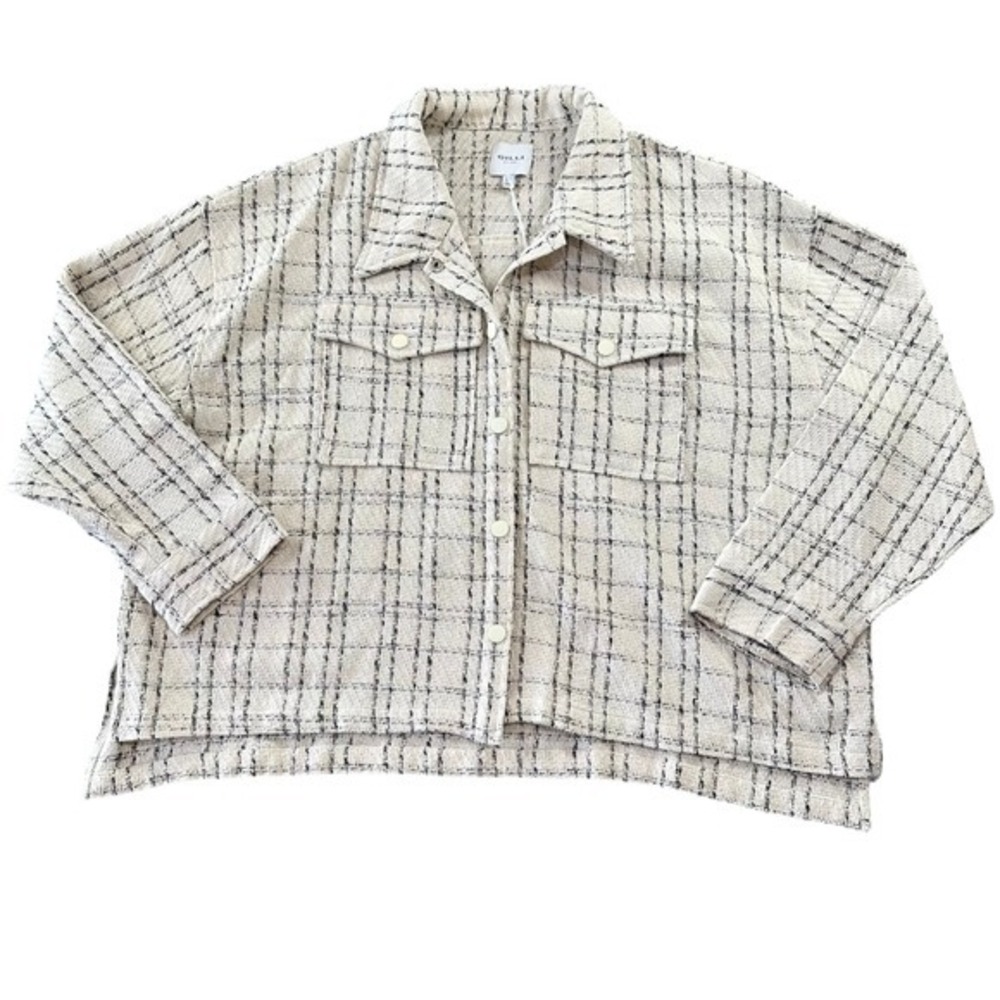 Gilli 3X Tweed Plaid Shacket Cream Black Button Front Jacket Plus Size NWT
